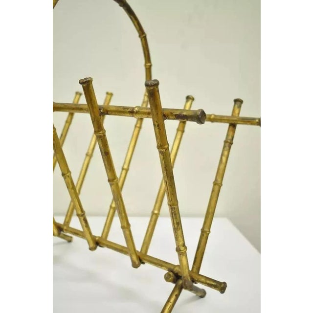 Mid 20th Century Vtg Italian Hollywood Regency Gold Gilt Faux Bamboo Tole Magazine Rack Holder For Sale In Philadelphia - Image 6 of 12