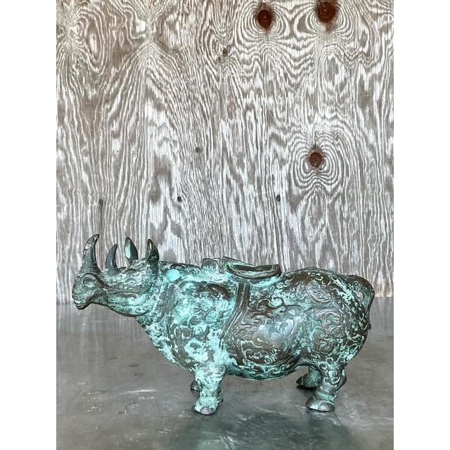 Bronze Vintage Asian Bronze Temple Rhino For Sale - Image 8 of 9