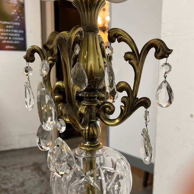 Vintage Crystal + Brass Table Lamp | Chairish