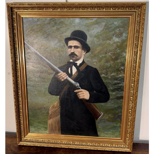 English School, late 19th century: large oil on canvas, "The Hunter" very beautiful painting superb gilt frame 88 x 74 cm