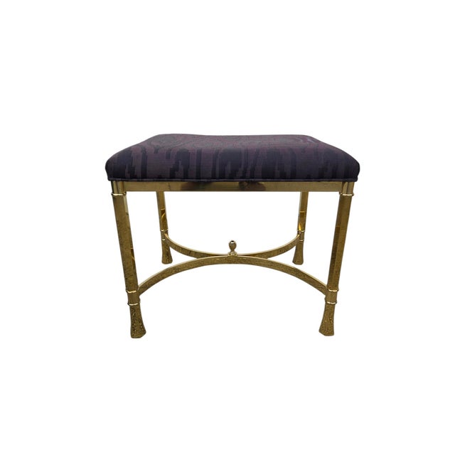 Vintage Italian Regency Brass Labarge Ottoman Footstool Vanity Bench Harden For Sale In Philadelphia - Image 6 of 14