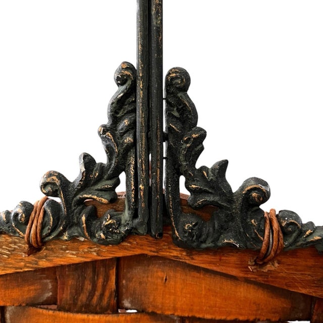 Wood Vintage Rustic Wood Basket Wrought Iron Handle Farmhouse Primitive For Sale - Image 7 of 7