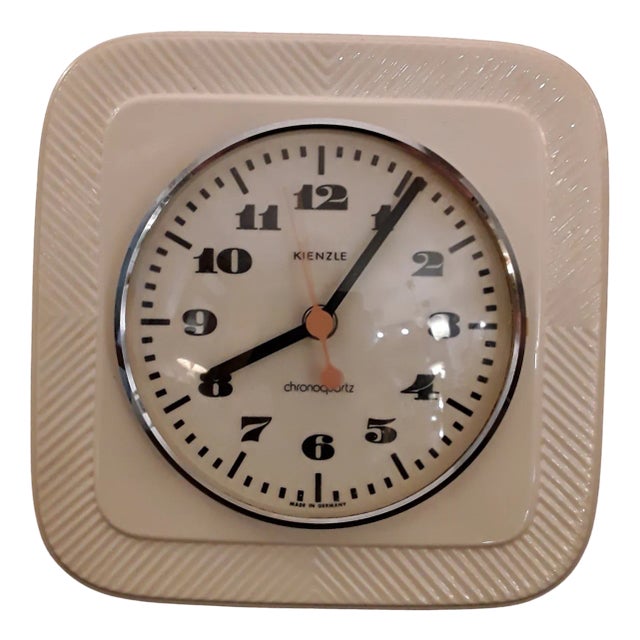 Vintage German Wall Clock in Ceramic, Chromed Metal Ring & Glass from Kienzle, 1970s For Sale