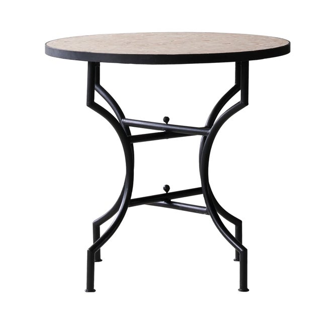 Matthew Izzo Home 32" Round Unglazed Pink Moroccan Zellige Tile Bistro Table With Iron X Base For Sale - Image 4 of 4