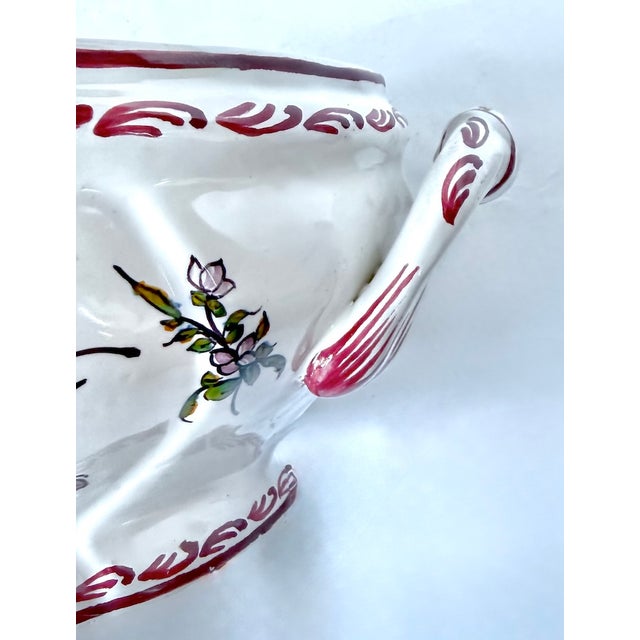 Ceramic Vintage Handpainted Fruit & Floral Lidded Tureen For Sale - Image 7 of 12