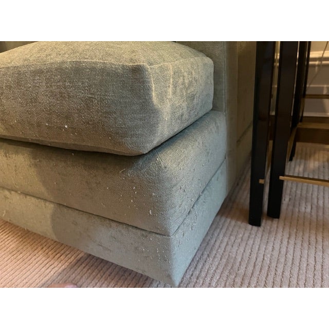 Textile Custom Contemporary Tufted Sofa in Muted Sage Green Upholstery For Sale - Image 7 of 10