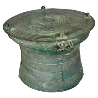 Burmese Rain Drum Cast Bronze Coffee Drink Table Intricate Relief Detail, 1900s For Sale