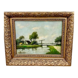 Antique European Pastoral Landscape Oil on Canvas, Signed by Artist For Sale
