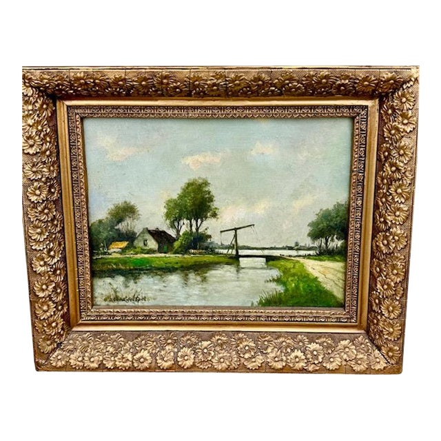 Antique European Pastoral Landscape Oil on Canvas, Signed by Artist For Sale