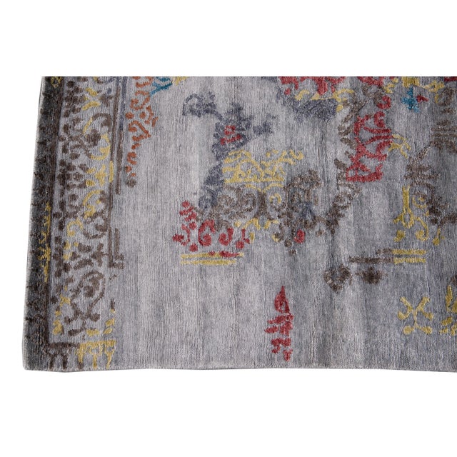 Gray 21st Century Modern Abstract Wool and Silk Indian Rug For Sale - Image 8 of 13