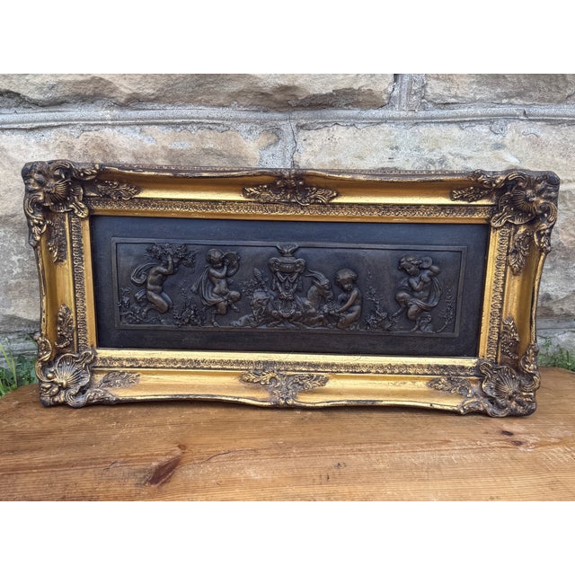 French Late 19th Century French Stone Cast Relief After Émile André Boisseau “Enfants Des Centaures” in Ornate Gilt Frame For Sale - Image 3 of 13