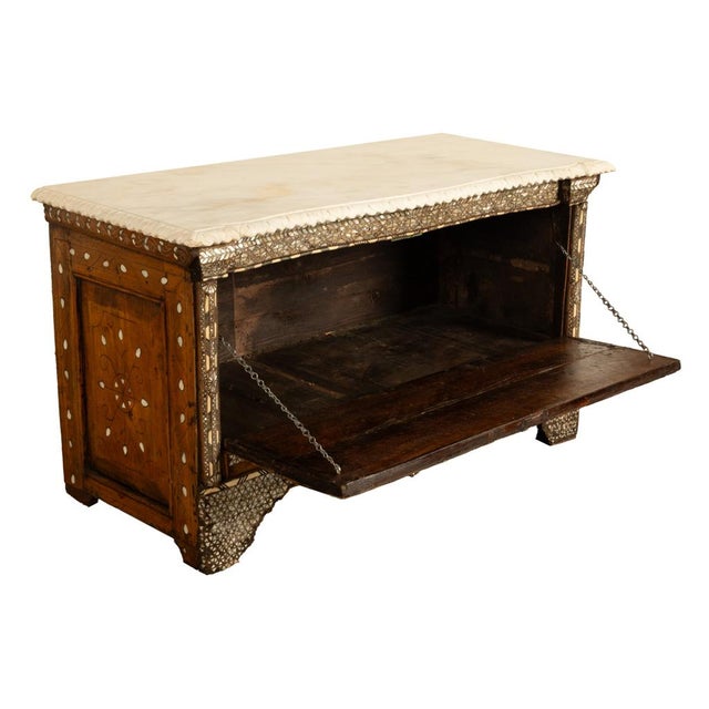 Mid 19th Century Antique Arabic Walnut Inlaid Mother-of-Pearl Dowry Marriage Chest Damascus 1860 For Sale - Image 5 of 17