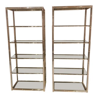 Faux Bamboo Brass Etagere Display Shelves - A Pair For Sale