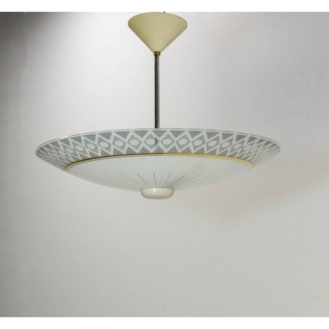 French Umbrella Pendant in Glass and Brass, 1950 For Sale - Image 9 of 11