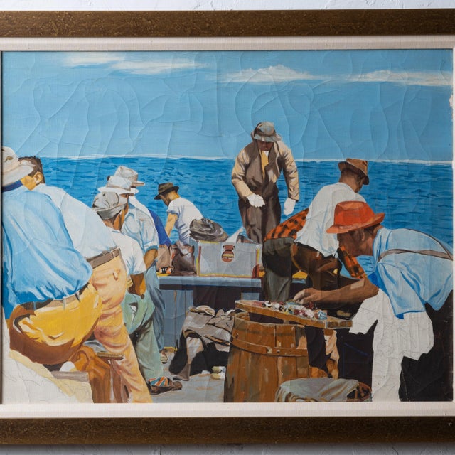 Traditional Fishermen Painting, 1940s For Sale - Image 3 of 9