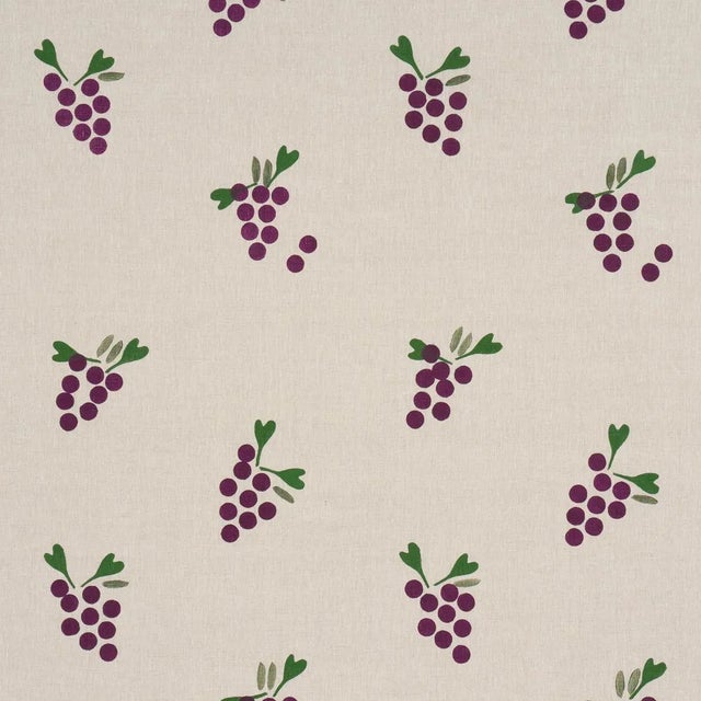 SAMPLE - Schumacher X Caroline Z Hurley Grapes Hand Block Print Fabric In Purple On Natural For Sale