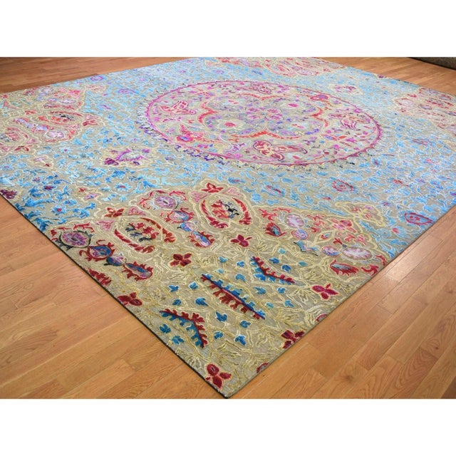 Oversized Sari Silk and Textured Wool Colorful Maharaja Hand Knotted Oriental Rug For Sale In New York - Image 6 of 13