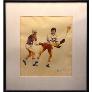 Lacrosse Action, 1974 Drawing, Framed For Sale