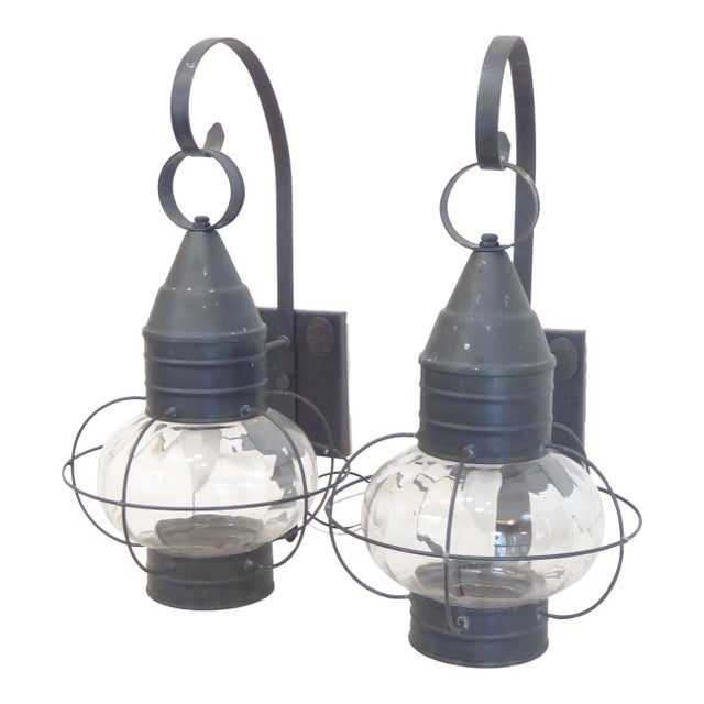 Vintage Cape Cod Onion Lantern Sconces - A Pair For Sale
