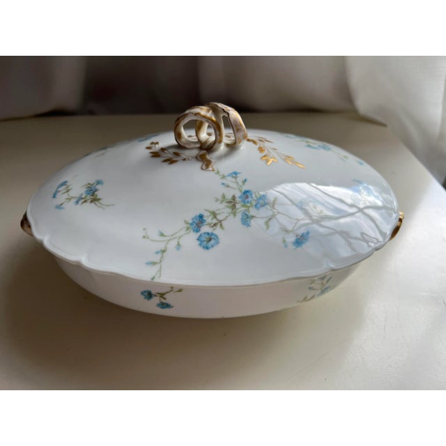 Lovely, vintage C.H. Fields Haviland Limoges France porcelain covered vegetable bowl or dish with lid. Features delicate...