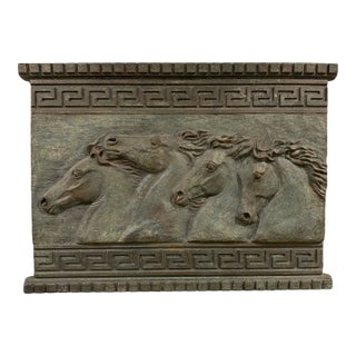 Horses in Bas-Relief Sculptural Plaque by Equestrian Artist Patricia Borum For Sale