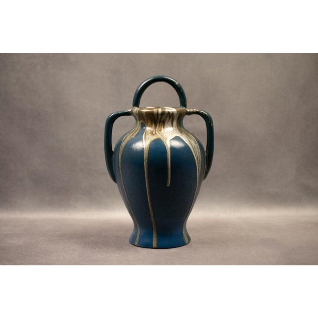Large Art Nouveau Goat Figurine in Duck-Blue Glazed Stoneware with Drips by Léon Pointu for Saint-Amand-en-Puisaye, 1920s For Sale - Image 6 of 10