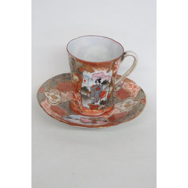 Mid 20th Century Tame and Nakamura Japan 2pc Set Chocolate Cup and Saucer Pair Hand Painted For Sale - Image 5 of 11