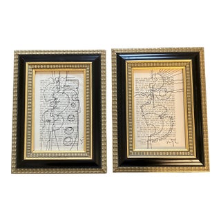 Contemporary 2 Wayne Cunningham Abstract Ink Drawings Signed and Framed - a Pair For Sale