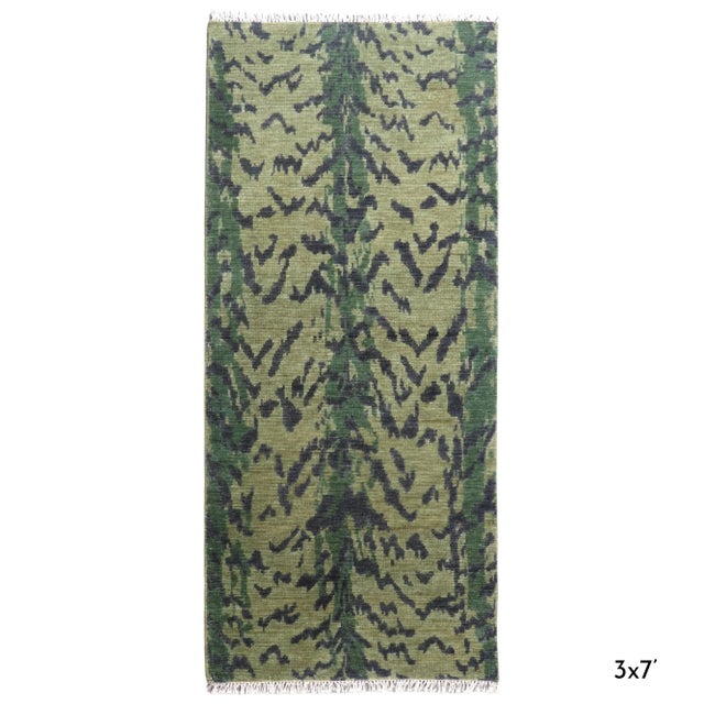 Hand-Knotted Striped Tiger Pattern Bengal Rug in Deep Green - 9 X 12 For Sale In New York - Image 6 of 7