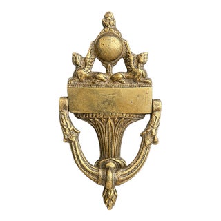 Vintage Solid Brass Neoclassical Door Knocker With Figural & Urn Motifs For Sale