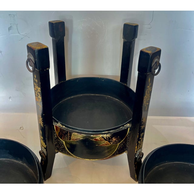 Qing Dynasty Chinese Black and Gold Lacquer Multi-Tiered Wedding Box For Sale - Image 18 of 18