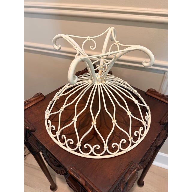Vintage French Country White Wirework Pedestal Fruit Basket For Sale - Image 4 of 6