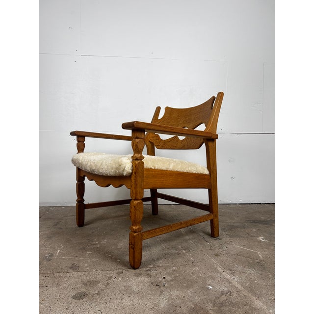 Brown Danish Brutalist Razorblade Oak Armchair by Henning Kjærnulf for EG Møbler, 1960s For Sale - Image 8 of 10