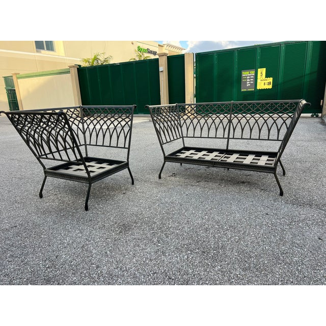 Charming Wrought Iron Patio Settee and Chair Style 2 Pieces For Sale - Image 16 of 18