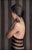 Shying Away by Kelly Birkenruth | Oil on panel of a woman with her back turned against stripes For Sale - Image 4 of 5
