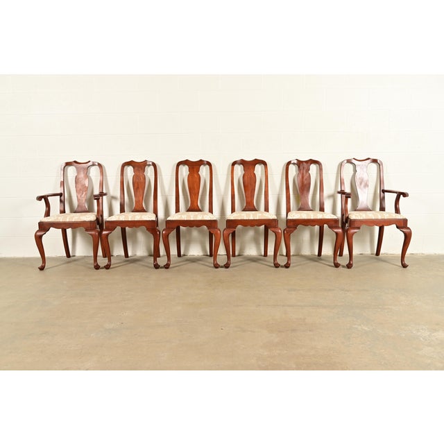 An outstanding set of six Queen Anne or Georgian style dining chairs By Henkel Harris USA, Circa 1970s Solid cherry wood...