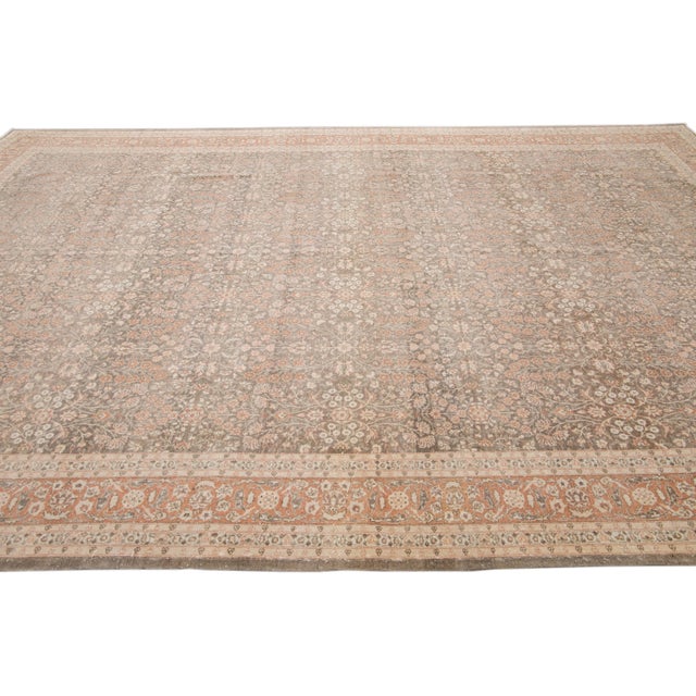 1920s Antique Sivas Handmade Brown and Peach Floral Motif Wool Rug For Sale - Image 5 of 10