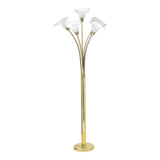 Vintage 5 Light Glass Calla Lilly and Brass Floor Lamp Murano For Sale