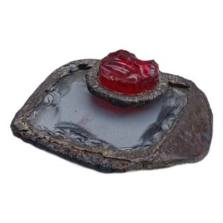 Vintage Hammered Glass Paperweight, 1970s For Sale