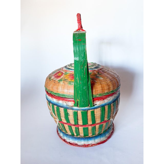 Chinese Vintage Folk Art Chinese Wedding Basket, Hand Painted For Sale - Image 3 of 12