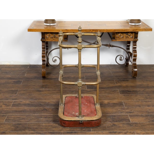 Brass English Victorian Period 19th Century Brass Umbrella Stand with Removable Plaque For Sale - Image 8 of 12