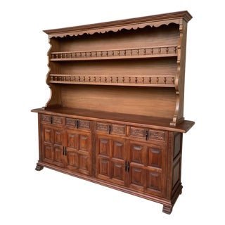 Early 20th Large Stepback Cupboard with Four Drawers and Doors For Sale