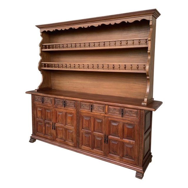 Early 20th Large Stepback Cupboard with Four Drawers and Doors For Sale