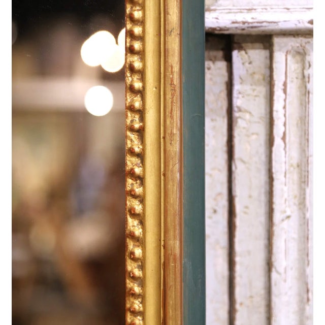 19th Century French Louis XVI Giltwood and Painted Wall Mirror With Beaded Trim For Sale - Image 4 of 7