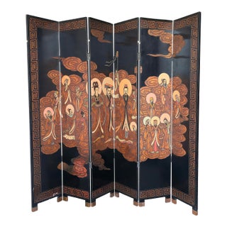 7ft Hand Painted Six Panel Chinese Coromandel Screen Divider For Sale