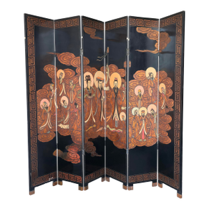 7ft Hand Painted Six Panel Chinese Coromandel Screen Divider