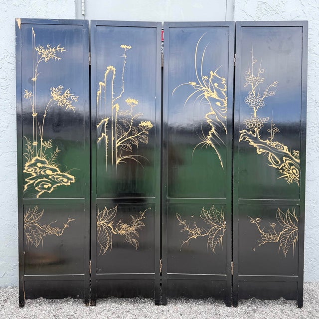 Chinese Hand Painted and Mother of Pearl Room Divider/Screen - 4 Panels For Sale - Image 12 of 12