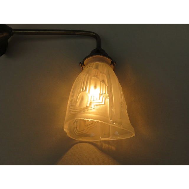 Metal Art Nouveau Brass and Frosted Glass Sconces, Set of 2 For Sale - Image 7 of 18
