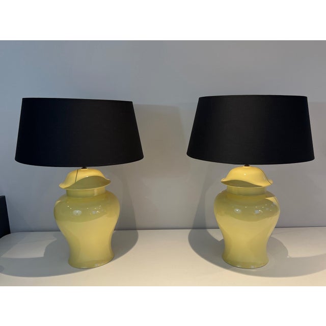 Mid-Century Modern 1970 Yellow Ceramic Table Lamps. French Work - a Pair For Sale - Image 3 of 12