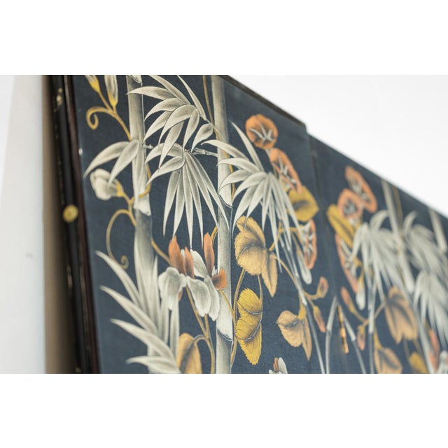 Asian Vintage Chinese Four-Panel Screen with Bamboo and Floral Motifs For Sale - Image 3 of 18